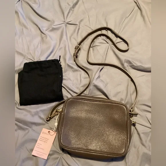 Quince taupe Italian leather crossbody purse